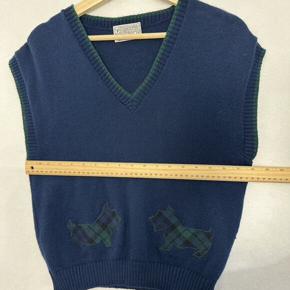 Vtg Pendleton Wool Sweater Vest Womens S Blue Scottish Dogs Preppy Dark Academia - Picture 9 of 15